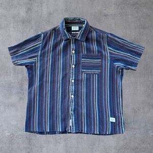 Scotch & Soda Mens Shirt XXL Blue Striped Seersucker Short Sleeve Button Up Boho